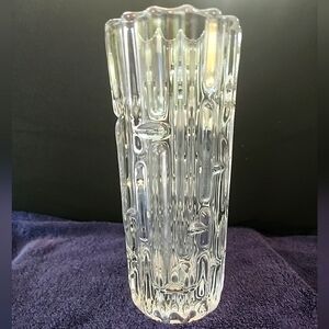 Vintage Czech SKLO UNION Maze Clear Glass Vase Frantisek Vizner 1965 MCM 8"